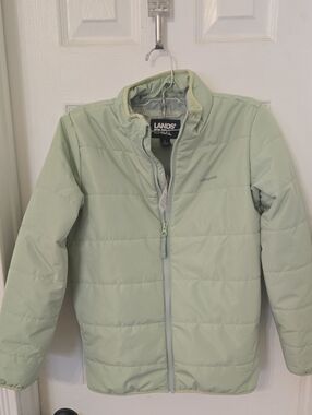 Lands' End Girls' Mint Green Quilted Puffer Jacket Large NWT